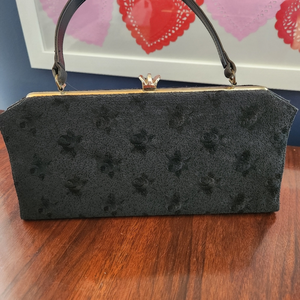 1960s Life Stride Vintage 60's Evening Bag Textured Brocade Rose Pattern - RARE